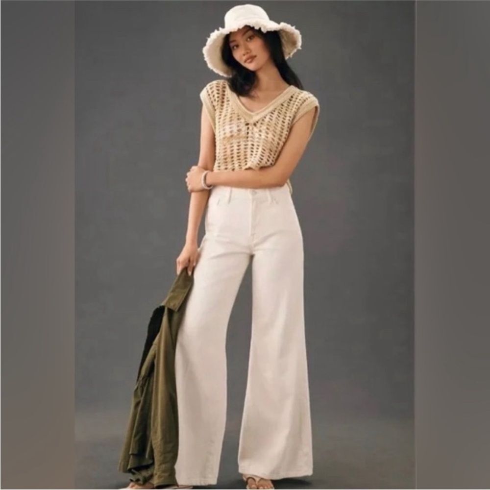 Maeve Jada Cream Denim cropped High Rise Wide Leg Jeans | Size 25